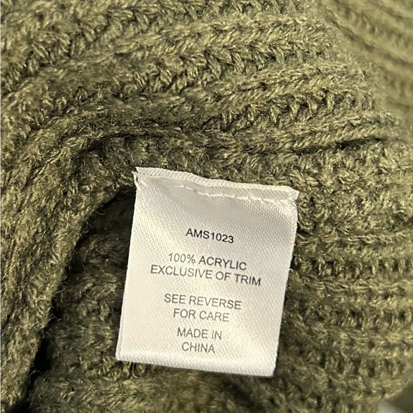 Alison Andrews Cold Shoulder Knit Sweater- Army Green, Black Pleather Size S/M - Picture 9 of 10